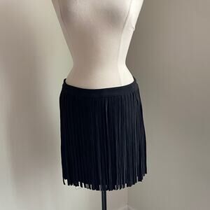 5|48 Fringe Mini Skirt Womens Sz 10 Black Sueded